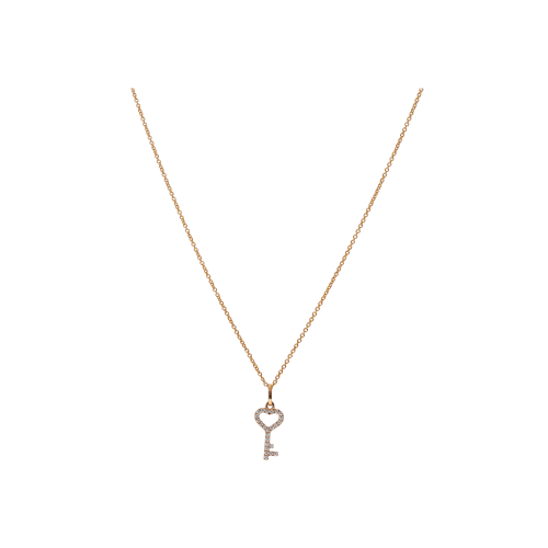 COLLANA GIROCOLLO IN ORO ROSA CON PENDENTE CHIAVETTA A CUORE E DIAMANTI - 370-XN2388