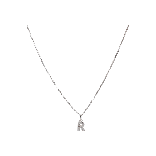 COLLANA GIROCOLLO COLLEZIONE LETTERE IN ORO BIANCO CON PENDENTE LETTERA R PAVÉ DI DIAMANTI - 370-XN2506