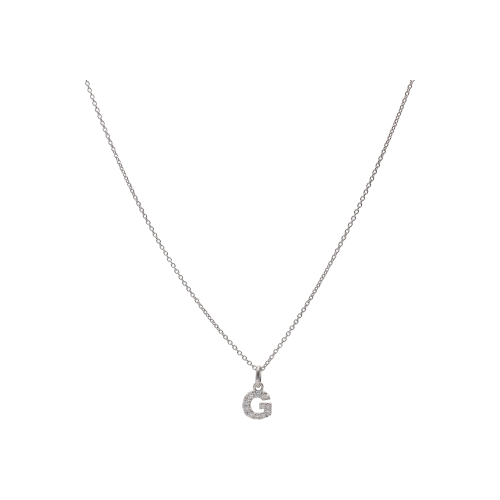 COLLANA GIROCOLLO COLLEZIONE LETTERE IN ORO BIANCO CON PENDENTE LETTERA G PAVÉ DI DIAMANTI - 370-XN2496