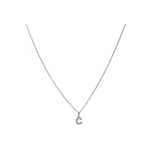 COLLANA GIROCOLLO COLLEZIONE LETTERE IN ORO BIANCO CON PENDENTE LETTERA C PAVÉ DI DIAMANTI - 370-XN2492