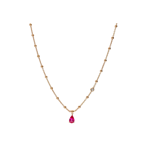 COLLANA GIROCOLLO ROSARIO IN ORO ROSA CON RUBINO PENDENTE E DIAMANTE SULLA CATENA - 212-I1261COLORE