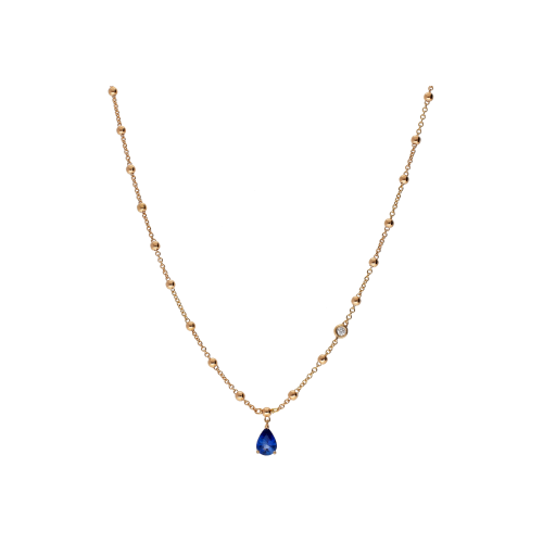 COLLANA GIROCOLLO ROSARIO IN ORO ROSA CON ZAFFIRO BLU PENDENTE E DIAMANTE SULLA CATENA - 212-I1261COLORE