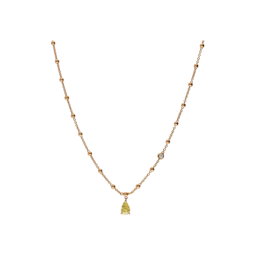 COLLANA GIROCOLLO ROSARIO IN ORO ROSA CON DIAMANTE FANCY YELLOW PENDENTE E DIAMANTE BIANCO SULLA CATENA - 212-I1261COLORE