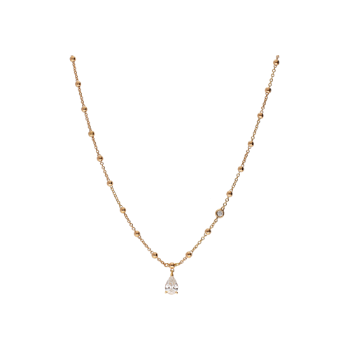 COLLANA GIROCOLLO ROSARIO IN ORO ROSA CON DIAMANTE  PENDENTE E DIAMANTE SULLA CATENA - 212-I1261COLORE