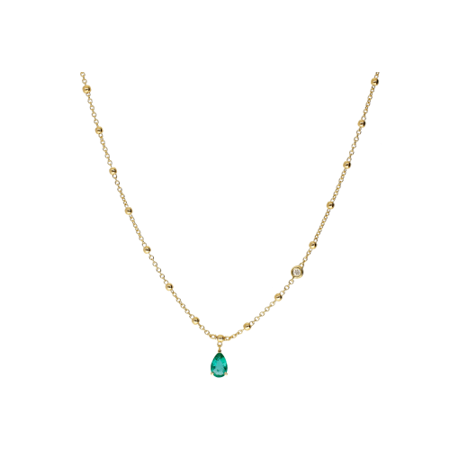 COLLANA GIROCOLLO ROSARIO IN ORO GIALLO CON SMERALDO PENDENTE E DIAMANTE SULLA CATENA - 212-I1261COLORE