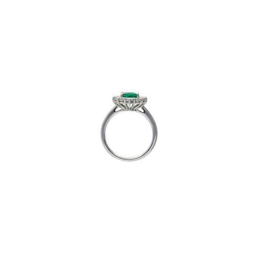 ANELLO ROSETTA IN ORO BIANCO CON SMERALDO CENTRALE E CONTORNO DIAMANTI - 326-AN-1000