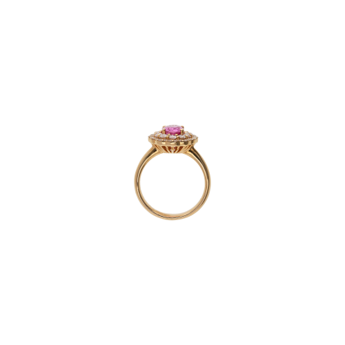 ANELLO ROSETTA IN ORO ROSA CON ZAFFIRO ROSA CENTRALE E DOPPIO CONTORNO DIAMANTI - 234-5053-A