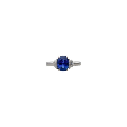 ANELLO IN ORO BIANCO CON ZAFFIRO BLU E DUE DIAMANTI LATERALI - 000-4262NS