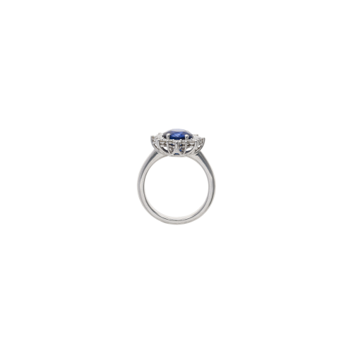 ANELLO ROSETTA IN ORO BIANCO CON ZAFFIRO BLU CENTRALE E CONTORNO DIAMANTI - 326-AN465-GL