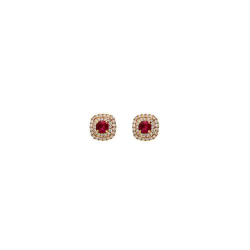 ORECCHINI A LOBO IN ORO ROSA CON RUBINO CENTRALE E PAVÉ DI DIAMANTI - 035-VE28850