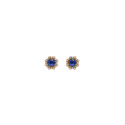 ORECCHINI STELLATI  A LOBO IN ORO ROSA CON ZAFFIRI BLU CENTRALI E CONTORNO DIAMANTI - 035-VE29027
