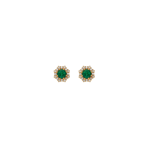 ORECCHINI STELLATI  A LOBO IN ORO ROSA CON SMERALDI CENTRALI E CONTORNO DIAMANTI - 035-VE29027