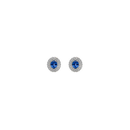 ORECCHINI ROSETTA A LOBO IN ORO BIANCO CON ZAFFIRI BLU CENTRALI E PAVÉ DI DIAMANTI - 412-44313-6-5