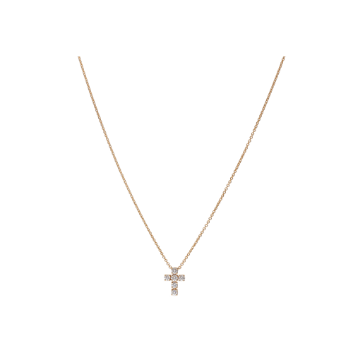 COLLANA GIROCOLLO IN ORO ROSA CON PENDENTE CROCE DI DIAMANTI - 117-C350
