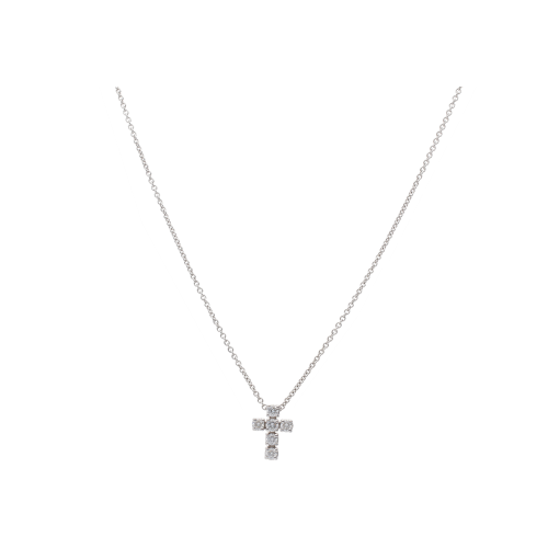 COLLANA GIROCOLLO IN ORO BIANCO CON PENDENTE CROCE DI DIAMANTI - 117-C350