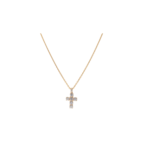 COLLNA GIROCOLLO IN ORO ROSA CON PENDENTE CROCE DI DIAMANTI - 117-C349