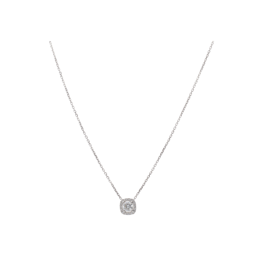 COLLANA GIROCOLLO PUNTO LUCE IN ORO BIANCO CON PENDENTE QUADRATO DIAMANTE CENTRALE E CONTORNO DIAMANTI - 234-4503
