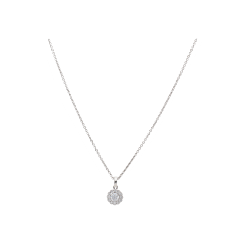 COLLANA GIROCOLLO PUNTO LUCE CON PENDENTE ROSETTA IN ORO BIANCO, DIAMANTE CENTRALE E CONTORNO DIAMANTI - 412-44852-30