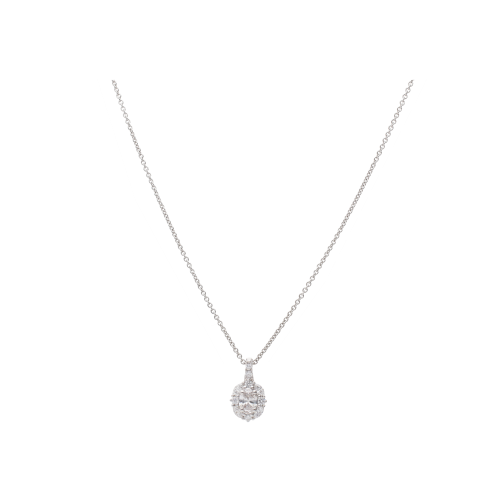 COLLANA GIROCOLLO PUNTO LUCE CON PENDENTE IN ORO BIANCO CON DIAMANTE CENTRALE E CONTORNO DIAMANTI - 035-VP26730