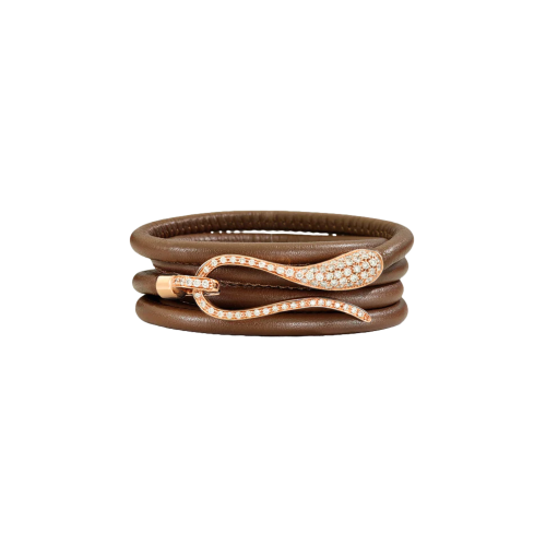 BRACCIALE ELIKA IN PELLE CON CHIUSURA IN ORO ROSA E PAVÉ DI DIAMANTI - DEK03BRRRDIXM