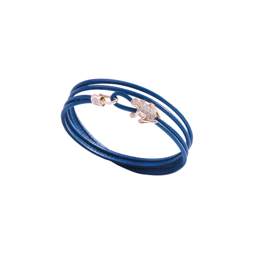 BRACCIALE HAPPY FROG IN PELLE BLU, ORO ROSA E DIAMANTI - DHF12BRRRDIXL