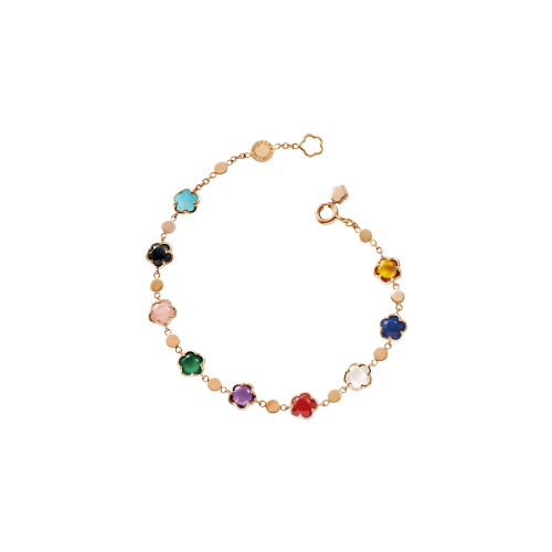 BRACCIALE FIGLIA DEI FIORI IN ORO ROSA CON AGATA VERDE, CORNIOLA ROSSA, ONICE, PIETRA DI LUNA BIANCA, CALCEDONIO ROSA, AMETISTA, LAPISLAZZULI, TURCHESE E DIAMANTI - 16702R