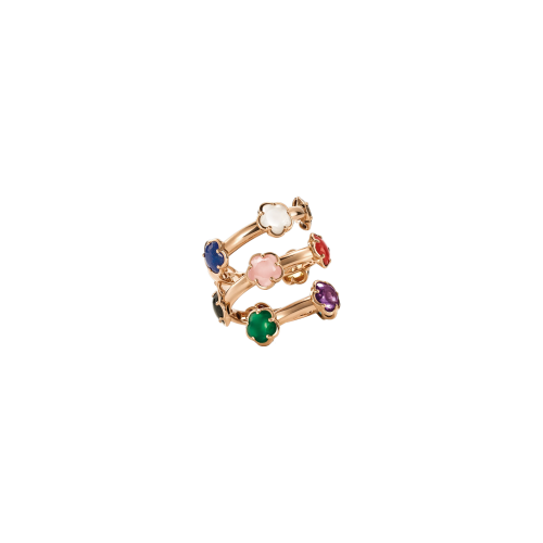 ANELLO CONTRARIÉ FIGLIA DEI FIORI IN ORO ROSA CON AGATA VERDE, CORNIOLA ROSSA, ONICE, PIETRA DI LUNA BIANCA, CALCEDONIO ROSA, CITRINO, AMETISTA, TOPAZIO BLU LONDON, AGATA BIANCA, GRANATO ROSSO, QUARZO FUMÉ, LAPISLAZZULI E DIAMANTI BIANCHI - 16696R