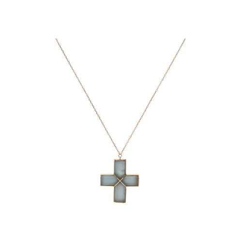 COLLANA CON CROCE PENDENTE BARTORELLI HIGH JEWELRY IN ORO ROSA E ACQUAMARINA GREZZA - GC/S-V/A54E