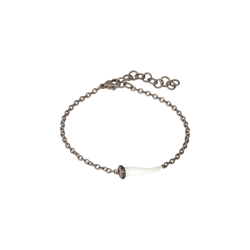 BRACCIALE CHARMS UOMO LUCKY HORN CON CORNETTO SMALTATO BIANCO IN TITANIO, 5 BLACK E CATENA - CHBRT5BBRKSM_BIANCO
