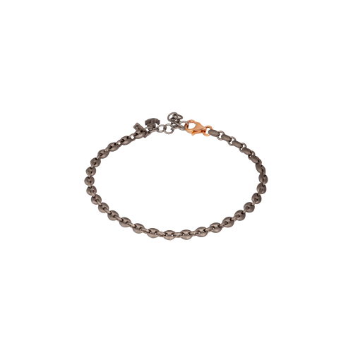 BRACCIALE UOMO CON MAGLIE MARINE PICCOLE IN TITANIO E ORO ROSSO 9 KT, ANCORA IN TITANIO E DIAMANTE BLACK - MARBRTTSM
