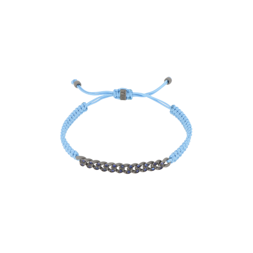 BRACCIALE GROUMETTE NAUTICA MINI IN TITANIO CON ZAFFIRI BLU E LACCIO AZZURRO INTRECCIATO - BRG3006
