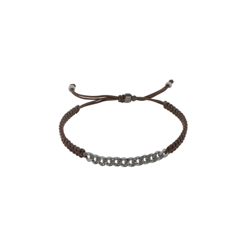 BRACCIALE GROUMETTE NAUTICA MINI IN TITANIO CON DIAMANTI BLACK E LACCIO MOCHA INTRECCIATO - BRG3002