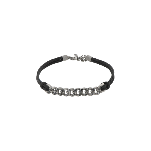 BRACCIALE GROUMETTE NAUTICA IN TITANIO CON DIAMANTI BLACK E LACCIO NERO - BRG1001