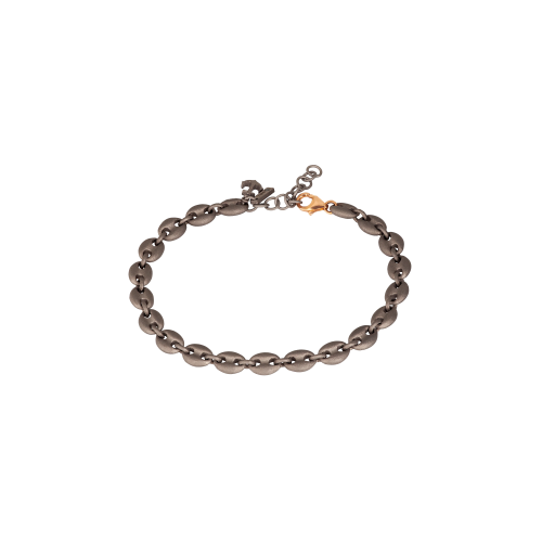 BRACCIALE UOMO CON MAGLIE MARINE GRANDI IN TITANIO E CHIUSURA IN ORO ROSSO 9 KT, ANCORA IN TITANIO E DIAMANTE BLACK - MARBRTTLA
