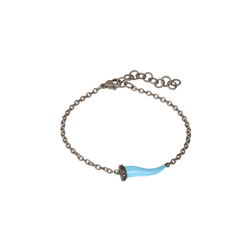 BRACCIALE CHARMS UOMO LUCKY HORN CON CORNETTO SMALTATO AZZURRO IN TITANIO, 5 BLACK E CATENA - CHBRT5BBRKSM_AZZURRO
