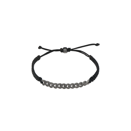 BRACCIALE GROUMETTE NAUTICA MINI IN TITANIO CON DIAMANTI BLACK E LACCIO NERO INTRECCIATO - BRG3001