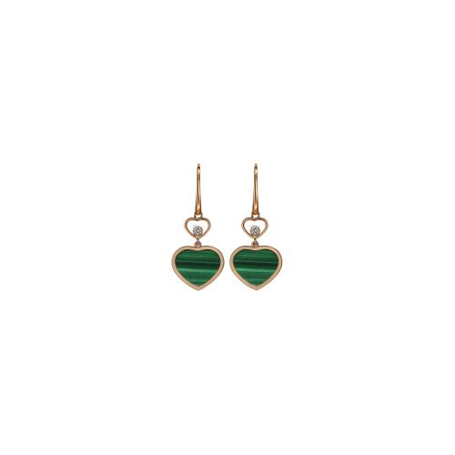 CHOPARD - ORECCHINI HAPPY HEARTS, ORO ROSA ETICO, DIAMANTI, MALACHITE - 837482-5111