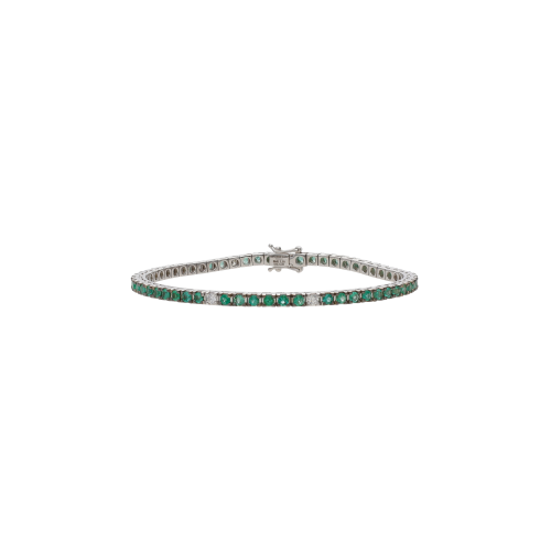 BRACCIALE TENNIS IN ORO BIANCO CON SMERALDI E SATELLITI DI DIAMANTI - M.TBRSMEDIA2.3OB