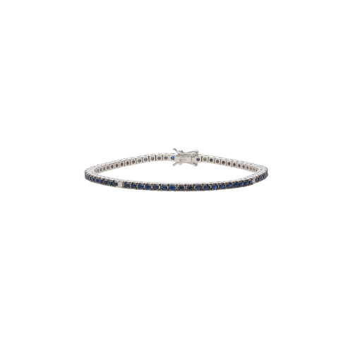 BRACCIALE TENNIS IN ORO BIANCO CON ZAFFIRI BLU E SATELLITI DI DIAMANTI - M.TBRZAFDIA2.00OB