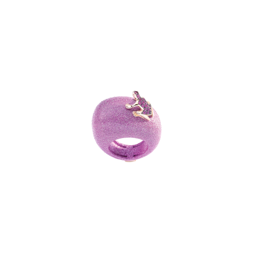 ANELLO HAPPY FROG DENIM CON RANA IN ORO ROSA, ORO BRUNITO E ZAFFIRI ROSA SU BASE MEDIA - DHF07ANGRRNZR