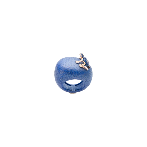 ANELLO HAPPY FROG DENIM CON RANA IN ORO ROSA, ORO BRUNITO E ZAFFIRI AZZURRI SU BASE MEDIA - DHF07ANGZRNZZ