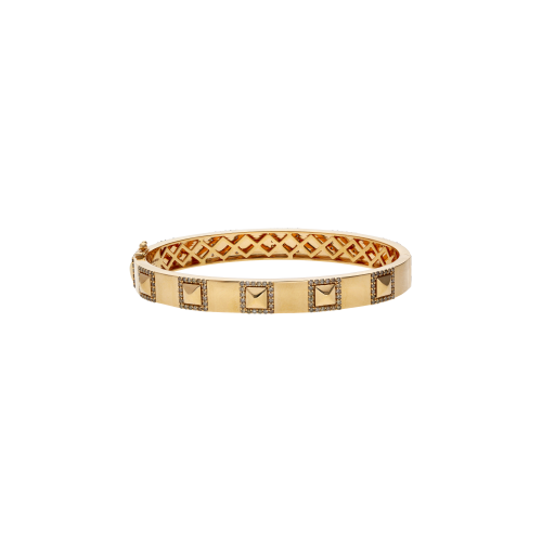 BRACCIALE RIGIDO PIRAMIDI A FASCIA ALTA IN ORO ROSA CON DIAMANTI BROWN - BRPIRORBRW