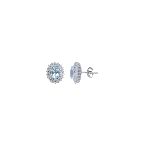 ORECCHINI ROSETTA IN ORO BIANCO CON ACQUAMARINA CENTRALE E CONTORNO IN PAVÉ DI DIAMANTI - 254185