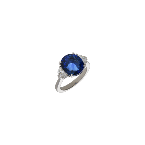 ANELLO IN ORO BIANCO CON ZAFFIRO BLU CENTRALE E DIAMANTI LATERALI - 089-119NS