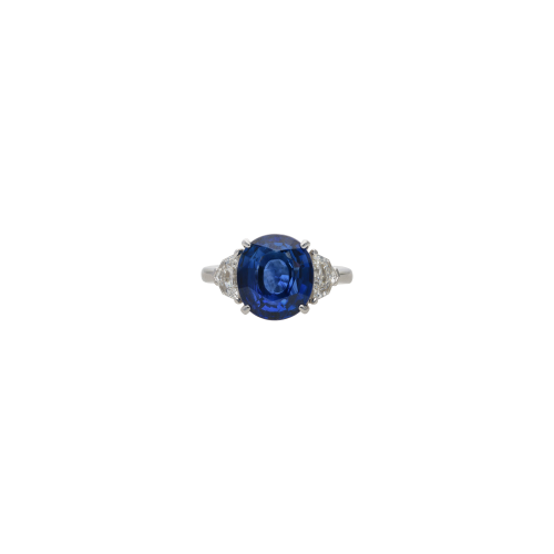 ANELLO IN ORO BIANCO CON ZAFFIRO BLU CENTRALE E DIAMANTI LATERALI - 089-119NS
