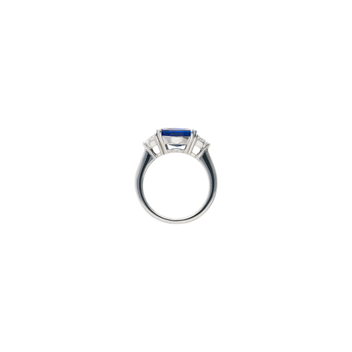 ANELLO IN ORO BIANCO CON ZAFFIRO BLU CENTRALE E DIAMANTI LATERALI - 089-119NS
