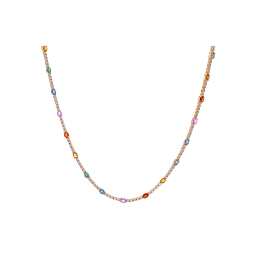 COLLANA GIROCOLLO COLLEZIONE RAINBOW IN ORO ROSA CON ZAFFIRI MULTICOLOR E PAVÉ DI DIAMANTI - AN4001/MCS