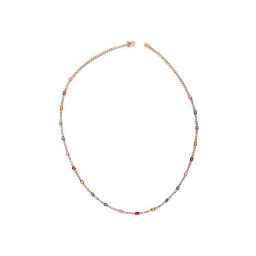 COLLANA GIROCOLLO COLLEZIONE RAINBOW IN ORO ROSA CON ZAFFIRI MULTICOLOR E PAVÉ DI DIAMANTI - AN4001/MCS