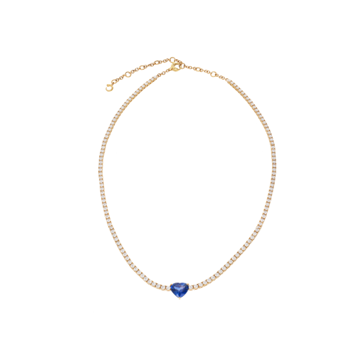 COLLANA GIROCOLLO TENNIS COLLEZIONE FOREVER IN ORO ROSA CON DIAMANTI E CUORE CENTRALE DI ZAFFIRO BLU - 171-2301