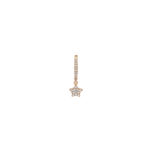 MONO ORECCHINO A CERCHIO PICCOLO IN ORO ROSA CON PAVÉ DI DIAMANTI E STELLA PENDENTE - 246680-MONO